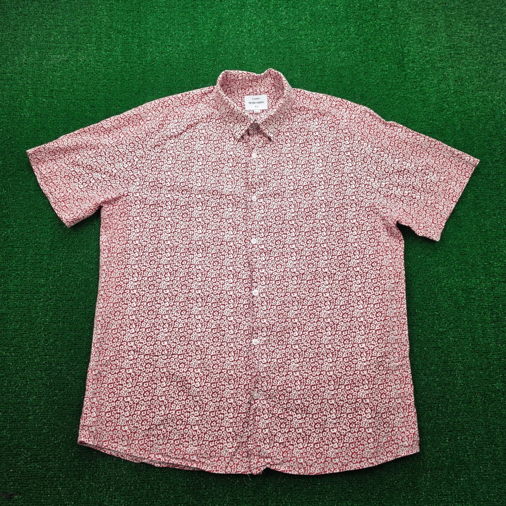 Peter Werth London Ancestor Floral Print Button Up Shirt Mens XL Red White